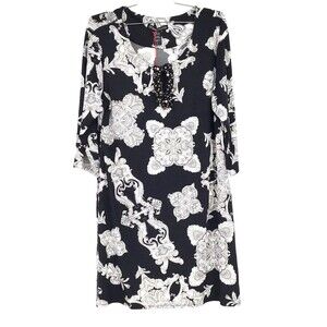 Julian Chang Women's White Black Floral  Tunic Dress - Size XL New Retail $175